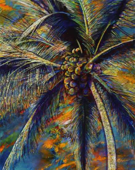 <strong>Whispering Palms</strong><br />60" x 48" | <a href="https://sparstreet.com/whispering-palms/">Learn More About This Painting</a>